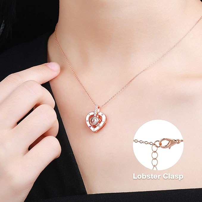 Preserved Real Rose with I Love You Necklace in 100 Language