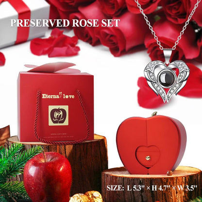 Preserved Real Rose with I love you Necklace 100 Languages