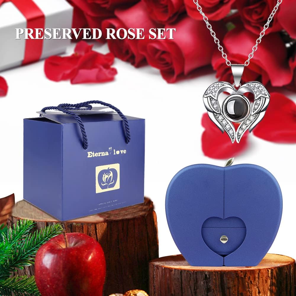 Preserved Real Rose with I love you Necklace 100 Languages