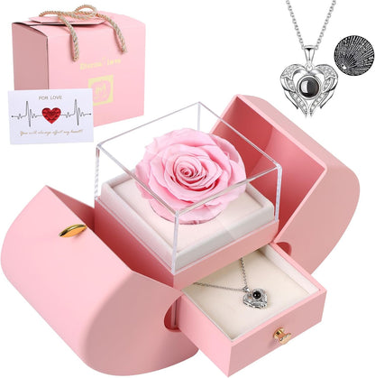 Preserved Real Rose with I love you Necklace 100 Languages