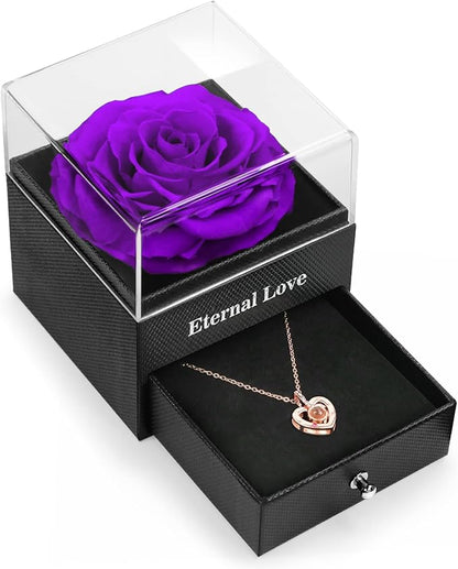 Preserved Real Rose with I Love You Necklace in 100 Language