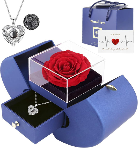 Preserved Real Rose with I love you Necklace 100 Languages