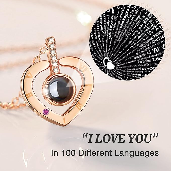 Preserved Real Rose with I Love You Necklace in 100 Language