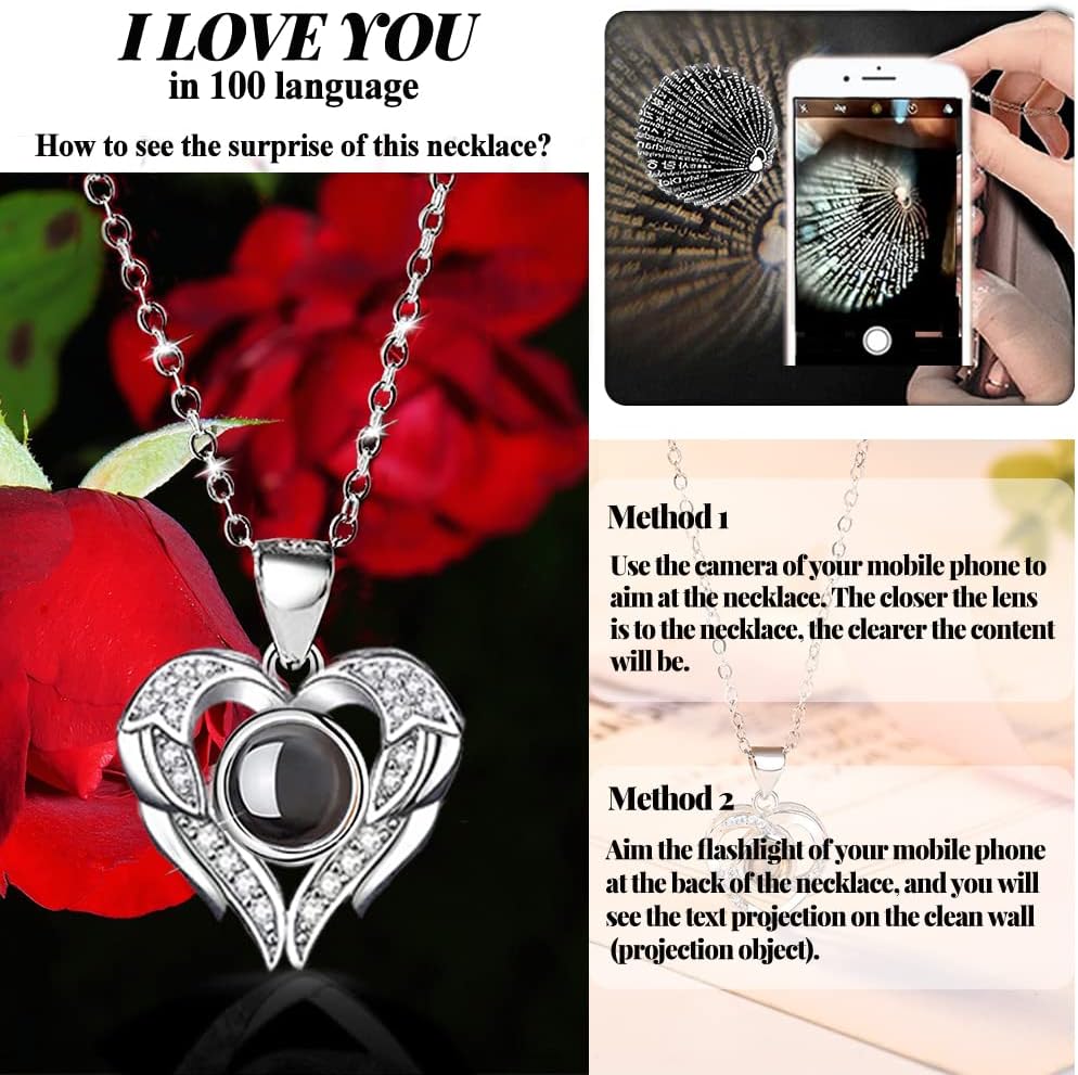 Preserved Real Rose with I love you Necklace 100 Languages