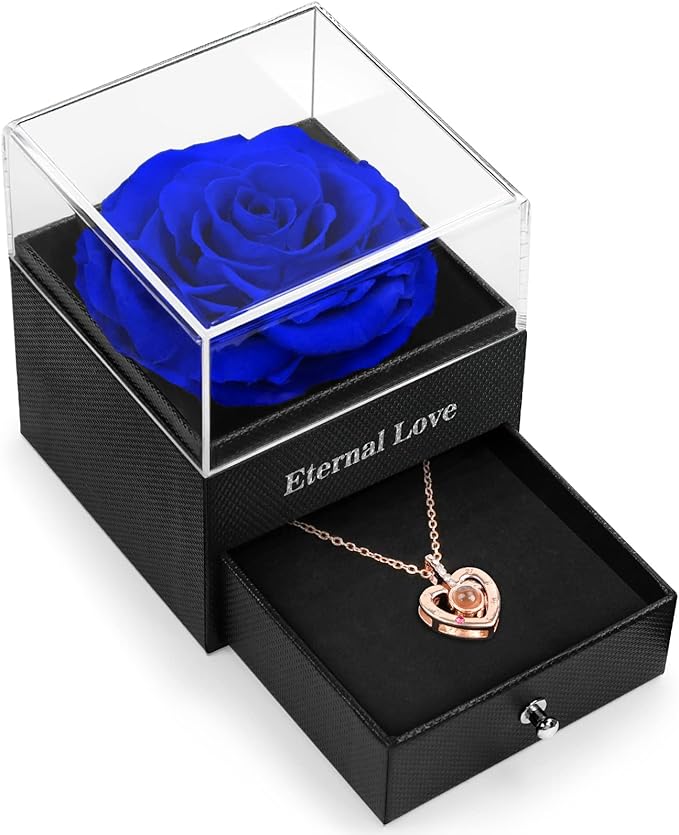 Preserved Real Rose with I Love You Necklace in 100 Language