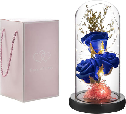 Preserved Flower Gift, Light Up Rose in Glass Dome, Eternal Forever Rose Flower Gifts for Her