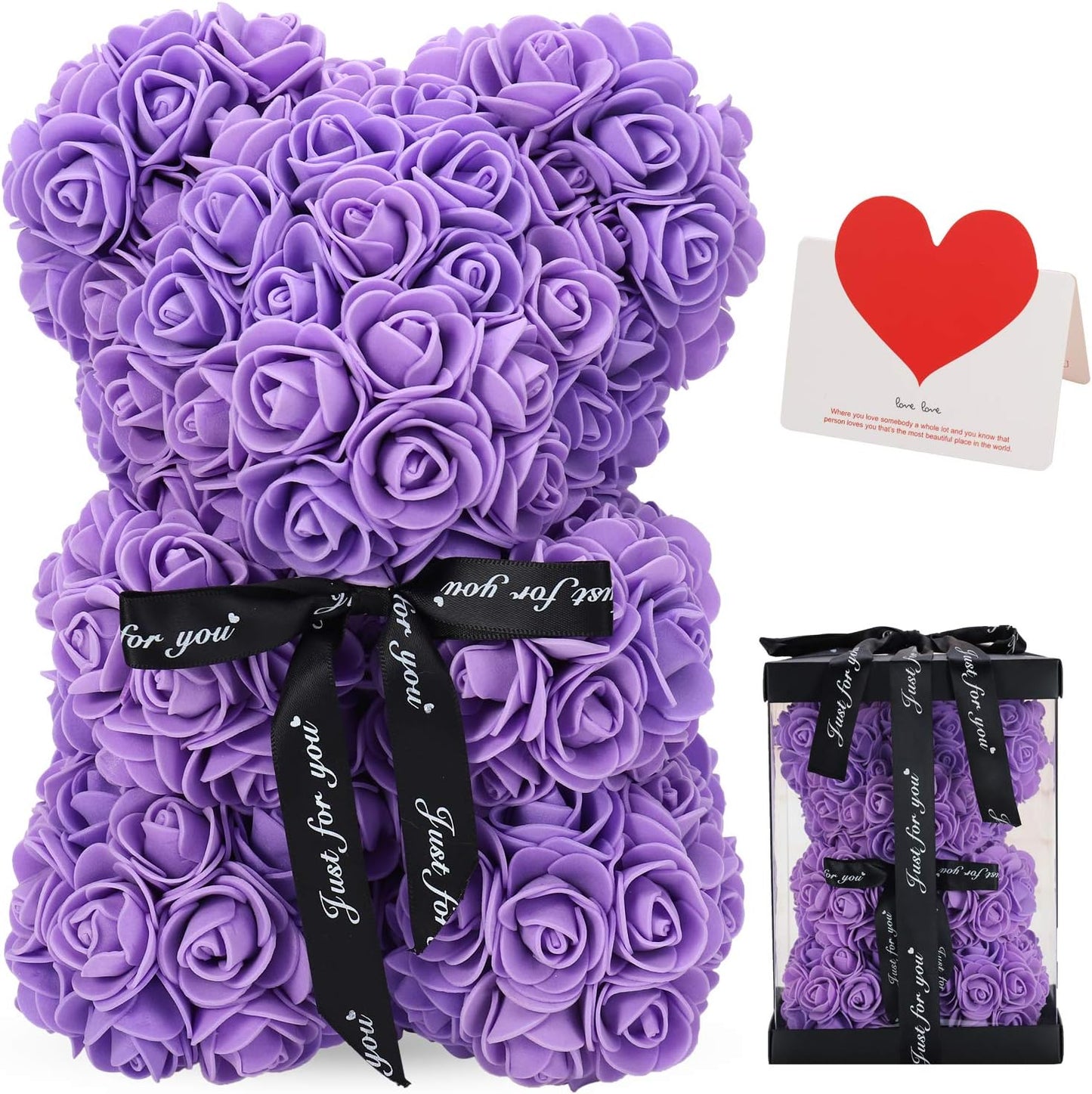 Rose Bear Rose Teddy Bear -10 inch Artificial Rose Flower Bear