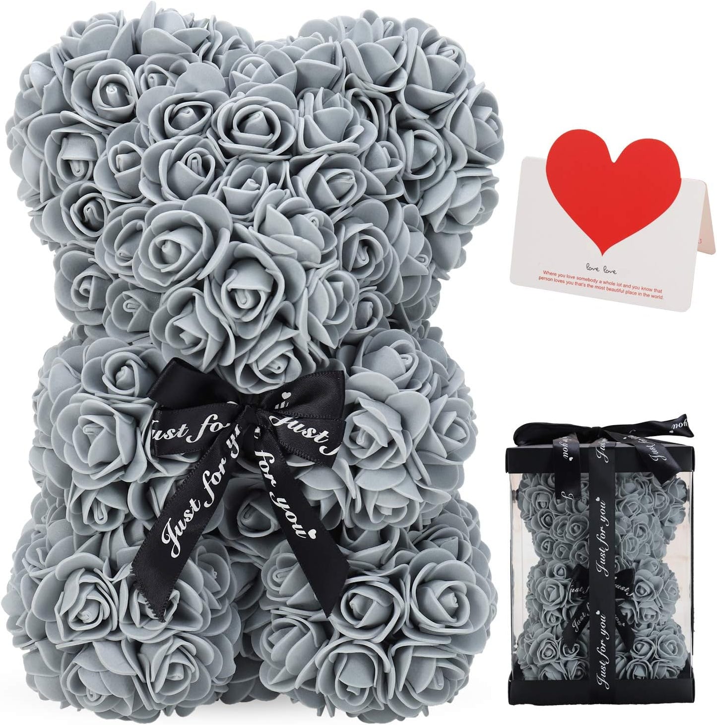 Rose Bear Rose Teddy Bear -10 inch Artificial Rose Flower Bear